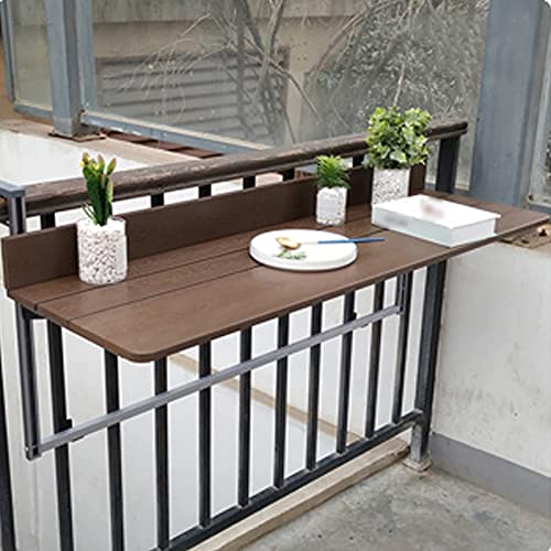 Mesa de folha de gota dobrável marrom, mesa suspensa de varanda, ajuste de altura de 5 níveis, moldu