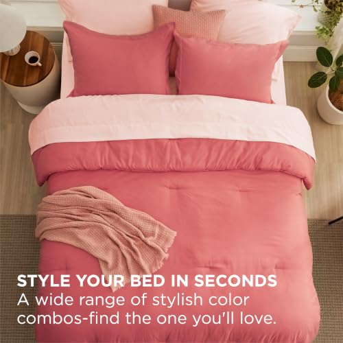 Image of Bedsure Full Size Comforter Set - 7 Pieces Coral Full Bedding Set for All Seasons, Boho Contrasting Design Bed in a Bag with Comforter, Sheets, Pillowcases & Shams