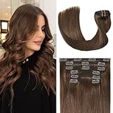 UGOTRAYS Chocolate Brown Hair Extensions Real Human Hair Clip in Hair Extensions 70g 7pcs 12inch,Soft & Natural Straight Double Weft for Women 12in #4 Brown Hair Extensions