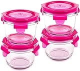 Wean Green Round Wean Bowls 6oz/165ml Baby Food Glass Containers - Raspberry (Set of 4)
