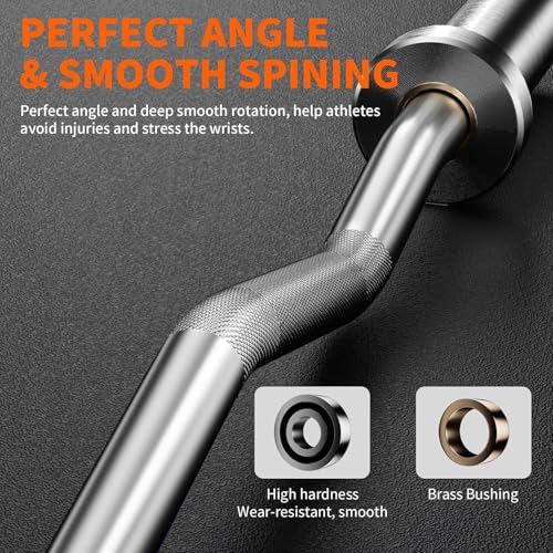 EZ Curl Bar 47 inch/4ft Olympic Barbell 75K PSI, 300LBS Weight Capacity Hard Chrome/Ceramics Coating with Copper Sleeve and Needless Bearing for Weightlifting, Hip Thrusts, Squats and Lunge - Image 6