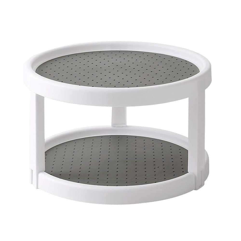 ORiTi Lazy Susan Round Turntable Cabinet Organizer 2 Tier Plastic Diameter 25cm, 360 Degree Non Skid Rotating Spice Rack Organizer for Pantry Cabinet, Kitchen, Countertop, Vanity Display Stand