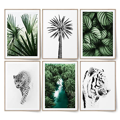 BLCKART Exotic Dream Lot de 6 posters de rêve verts imprimés sur les deux faces - Nature tropicale - Décoration de chambre à coucher (6 x A4 | 21 x 29,7 cm)