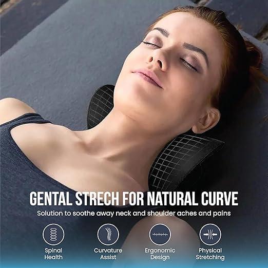 Image of DOLTAS Neck Stretcher for Pain Relief | Cervical Traction Device | Neck & Shoulder Support | Acupressure Massage Relaxer | Chiropractic Spine Alignment Support | Black