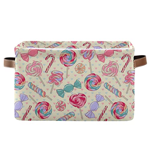 Aslsiy Colorful Sweet Lollipop Storage Basket Bins Yummy Candy Collapsible Storage Cube Clothes Organizer Laundry Hamper with Handles for Home Closet Toys Blankets 1 Pcs