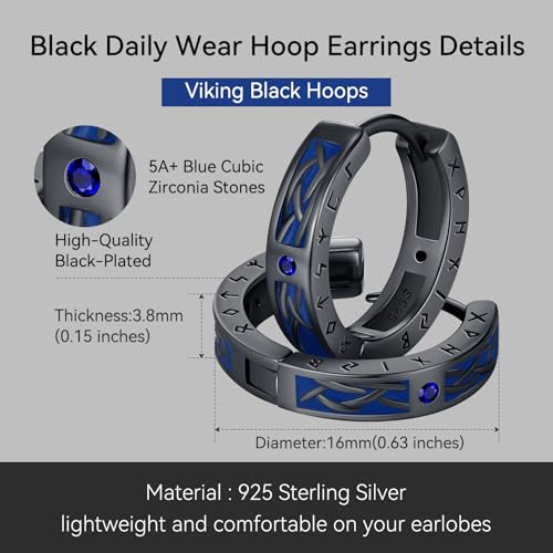 925 Sterling Silver Norse Viking Runes Hoop Earring Celtic Knot Earrings for Men Women Hypoallergenic Sturdy Punk Huggie Hoops Jewelry Gift2
