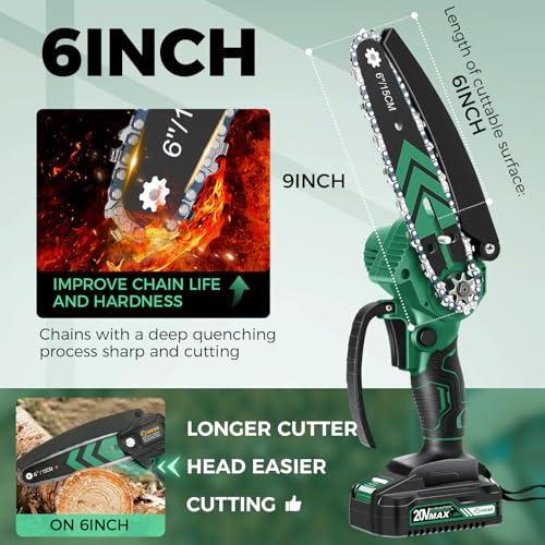 Image of Saker Mini Chainsaw,6 Inch Portable Electric Chainsaw Cordless, Small Handheld Chain saw for Tree Branches,Courtyard, Household and Garden,Gift for Men Dad(SK1806D-G)