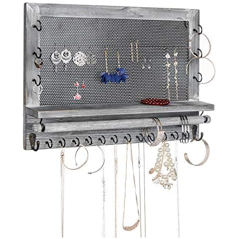 VERGOODR. Organizador de Joyas de Madera rústica y Malla de Metal para Montar en la Pared Cover