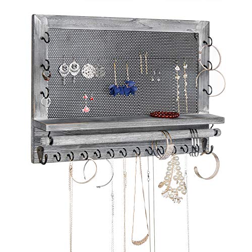 VERGOODR Rustikal Holz & Metall Mesh Wand montiert Jewelry Organizer Halsketten, Armbänder & Ohrringe Organizer Rack Cover