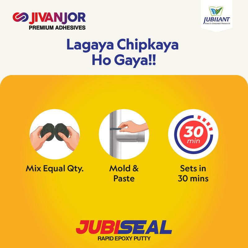 Jivanjor Jubiseal Rapid Epoxy Putty | Cracks, leaks, gap filling, insulation and rapid treatment for repair. For plumbing, electricity and motor vehicle use. 25 GX Pack of 44 Jivanjor Jubiseal Rapid Epoxy Putty | Cracks, leaks, gap filling, insulation and rapid treatment for repair. For plumbing, electricity and motor vehicle use. 25 GX Pack of 44