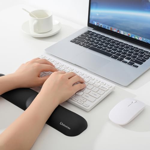 Image of UnivoColors Design-Medium Wave Keyboard Wrist Rest of Medium, Artificial Sheepskin+Memory Foam+Ergonomic+Anti-Slip Gel, Resilience Support During Work and Gaming,Keyboard Accessory,Navy