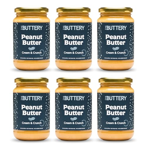 The Buttery – Peanut Butter Cream & Crunch/Crema de Cacahuete Crujiente,100% Cacahuete Alto Oleico Saludable, Sin Aceite de Palma ni Azúcares Añadidos ni Gluten - 350g | Pack of 6