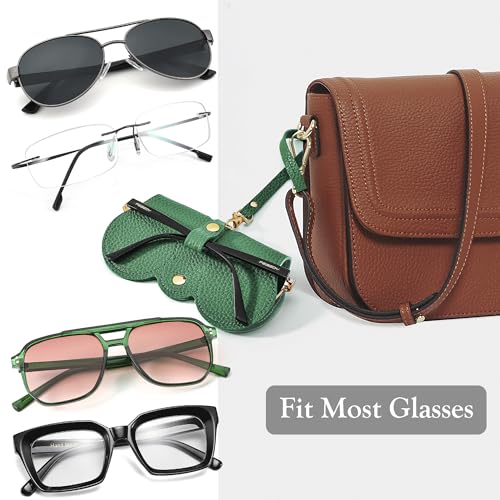 Image of FEISEDY 2Pack Soft Leather Sunglass Bag, Portable Holder Eyeglasses Case | Lightweight Portable Design, With Button Clip Wrist Strap for Travel Daily Use B0049