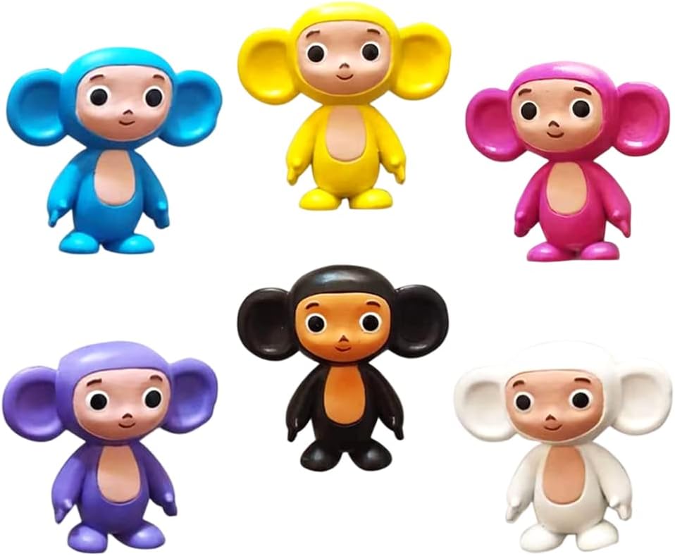 6pcs Big Ears Chubb monkey ornament, Big Ears Monkey Figure, Monkey Cake Ornament Mini Figures, Cupcake Topper for Holiday Party, Realistic Animal Figure Birthday Gift for Kids (6 Pack Small Monkey)