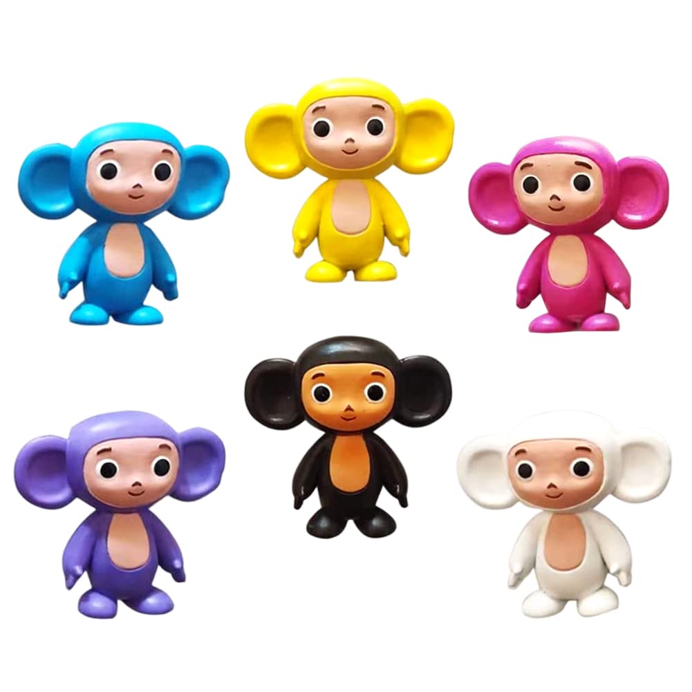 6pcs Big Ears Chubb monkey ornament, Big Ears Monkey Figure, Monkey Cake Ornament Mini Figures, Cupcake Topper for Holiday Party, Realistic Animal Figure Birthday Gift for Kids (6 Pack Small Monkey)