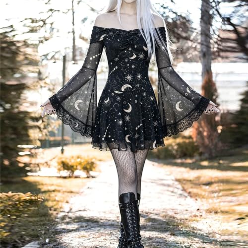 Vestido de encaje para mujer estilo gótico Y2k negro ajustable para fiesta de noche 2