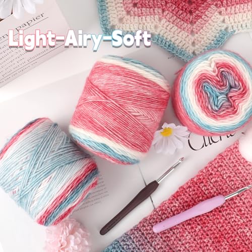 Image of Katech Ombre Yarn for Crocheting-Gradient Cake Yarn-4x100g 60% Cotton 30% Acrylic 11% Wool-Multicolor Soft Rainbow Cotton Crochet Yarn for Scarves, Shawls, Blankets and Garments(M)