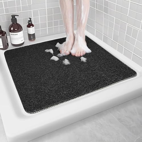 Square Non-Slip Shower Mat 24x24 Inches, Quick-Draining Bath Mat for