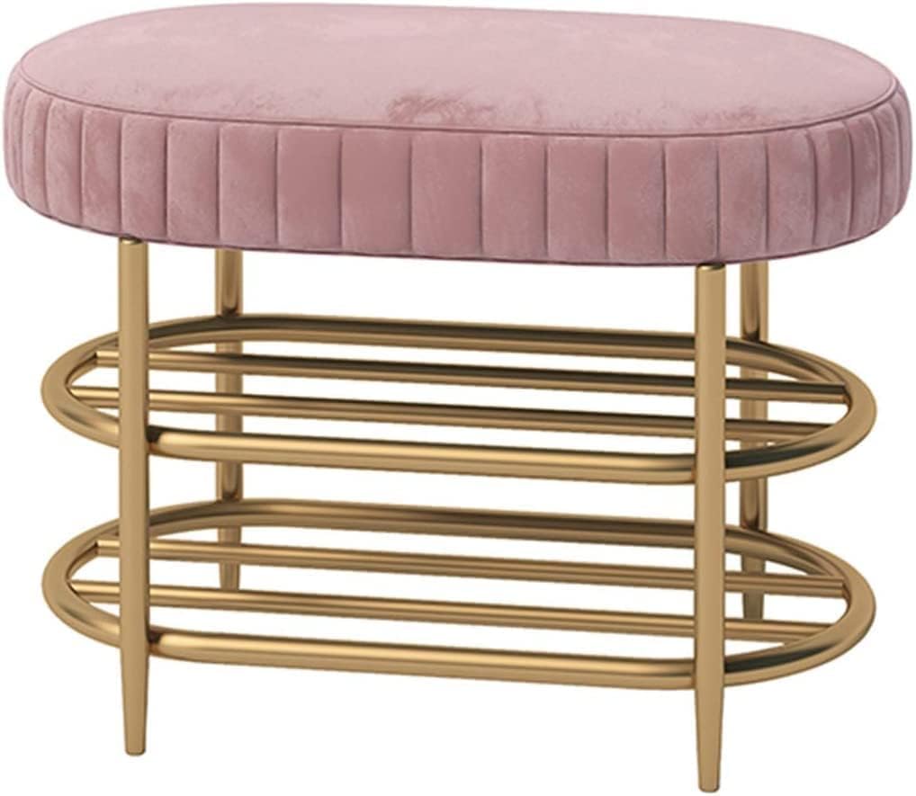 KLGFBDC Shoe Bench Storage - Entryway Shoe Rack with Soft Cushion, Nordic Style Iron Frame, Household Shoe Changing Stool, End of Bed Bench