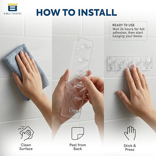 Image of Waterproof Stick on Adhesive Wall Hooks 2 Set of 12 Pcs- Heavy Duty Transparent Hooks for Photo Frames, Wall Clocks, Keys, Hanging Robe | No Damage, Easy Installation |Smart Storage Solution.