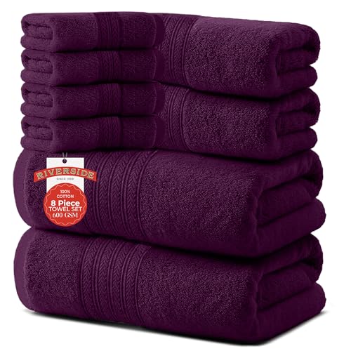 RIVERSIDE Pack of 8 Towels Set, 2 Large Bath, 2
