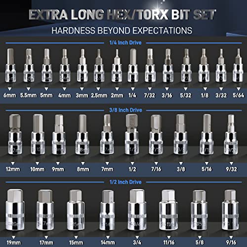 DISEN 32-Piece HEX Bit Socket Set, SAE & Metric Allen Wrench Socket Set with Enhanced Storage Case, Premium Heat Treated Chrome Vanadium Steel & S2 Alloy Steel