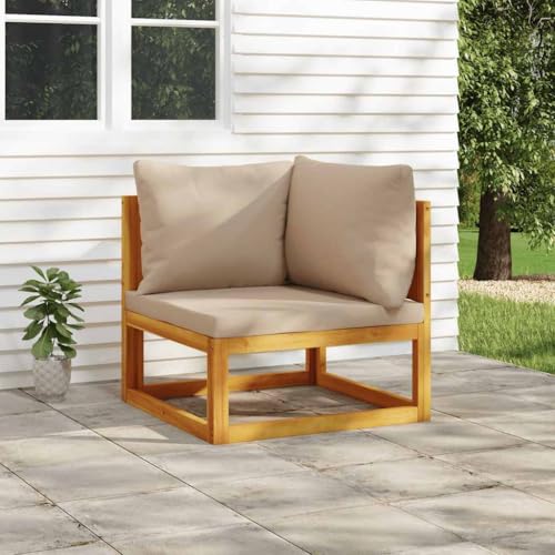 QJBSAVVA Modular-Ecksofa aus Akazien-Massivholz mit Taupe Sitzkissen...