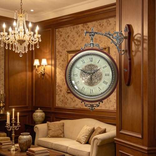 Image of Homestia Double Sided Wall Clock Vintage Style Silent Non-Ticking Clock