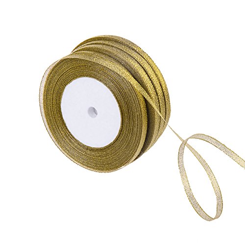 Feyarl Glitter Metallic Sparkle Gold Ribbon Crafters Ribbon Wedding Ribbon Christmas Decoration Gift Wrap Ribbon Card Making Hair Bows Floral Projects 1/4-inch Wide