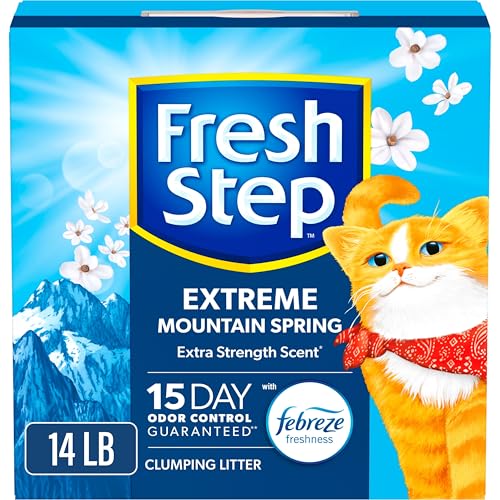 fresh step extreme clumping litter with febreze freshness mountain spring scent clumping cat litter with guaranteed odor control 14 lb box