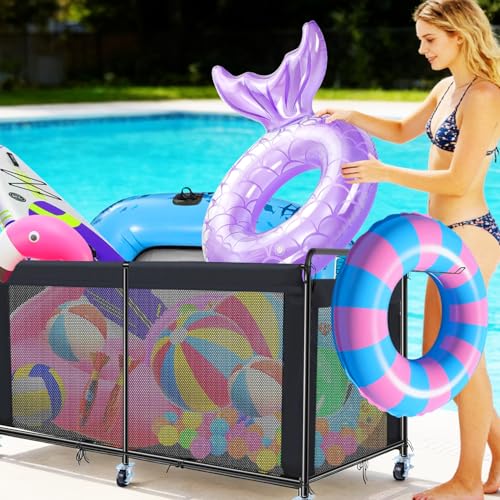 ZIORS 295 Gallon Pool Float Storage Bin,Pool Float Storage Organizer with Wheels,Outdoor Swimming Pool Storage Bin for Noodles,Floats,Towels,Mesh Organizer for Swimming Equipment,Black by ZIORS - Image 8