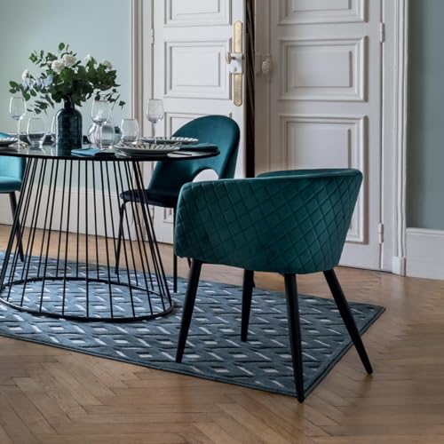 Fauteuil Marlo Velours Bleu Canard Pieds Acier JJA