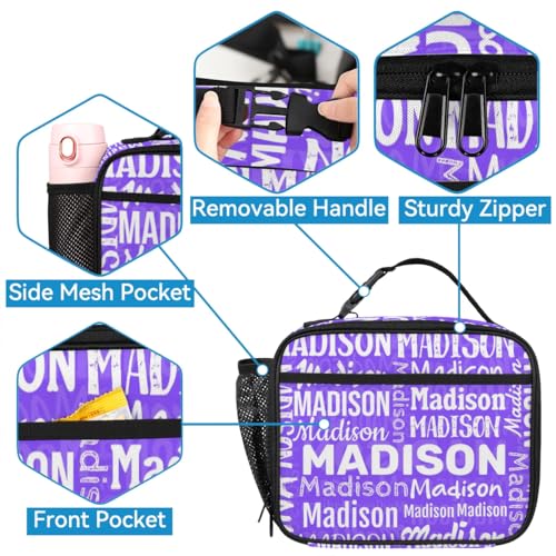 Personalized Backpacks Lunch Box Set, Custom Name Backpacks Purple3