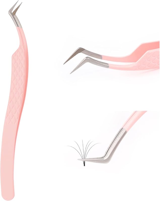 Pinça FADLASH para extensão de cílios com ponta de fibra, formato C, rosa – 1 unidade