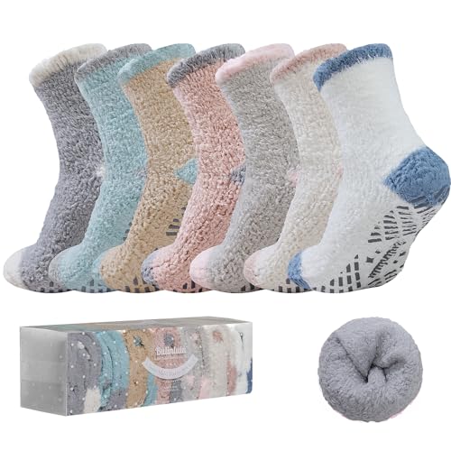Image of Bulinlulu Fuzzy Socks with Grips Plush Sleep Cozy Winter Soft Hospital Fluffy Socks for Womens Mens Gifts