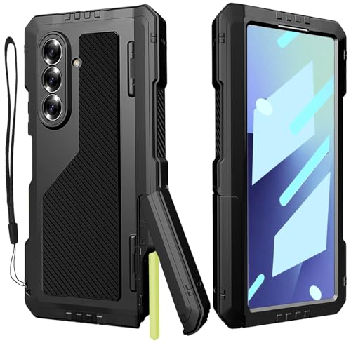 YQODSZ for Samsung Galaxy Z Fold 7 Case with S Pen Holder, Military Rugged Z Fold7 Metal Case Kickstand Hinge Protection Screen Protector Heavy Duty Shock-Absorption Bumper Cover for Z Fold 7 Black