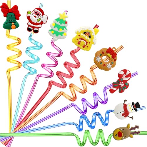 Christmas Party Favors Reusable Straws Class Christmas Gifts Plastic Drinking Straws Christmas Stocking Stuffers for Class Christmas Birthday Party Supplies
