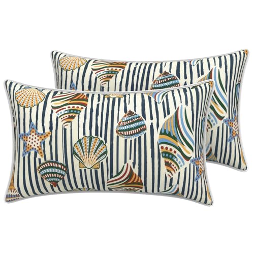 LVTXIII 2 Pack Outdoor Lumbar Pillow Covers 12x20 Inch with Piping, Water-Repellent Back Cushion Covers ONLY for Patio Furniture, Sofa, Garden Bench, Cabana Shells
