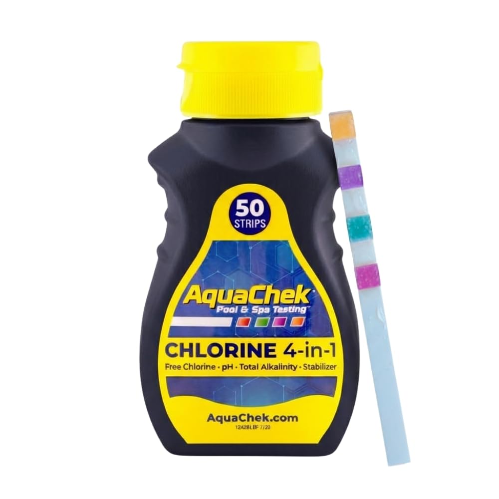 AquaChek Yellow 4-Way Pool and Spa Test Strips - 50 Yellow Test Strips - Swimming Pool Test Strips For pH, Free Chlorine, Total Alkalinity, and Cyanuric Acid - Quick and Accurate Results - Testing Kit