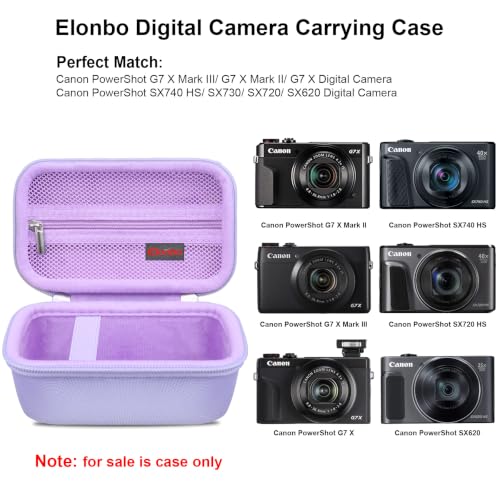 Image of Case for Canon PowerShot G7 X Mark III / G7 X Mark II / SX740 Digital Camera | Canon PowerShot G7 X Mark III / G7 X Mark II /G7 X / SX740 HS Camera Carrying Case, Mesh Pocket fits Camera Accessories, Purple