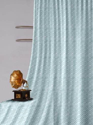 Image of Cortina Striped Light-Filtering Polyester Curtains 5 feet Long Set of 2 for Window [ Opacity: 50-60%, Color: Light Blue, Knitting Foil Curtains -160 GSM ]