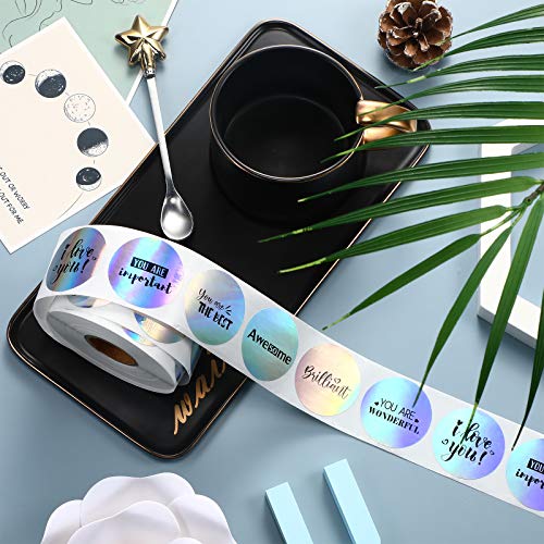 600 Pieces Round Inspirational Stickers Motivational Encouragement Stickers Labels Black Ink Holographic Rainbow Sticker Inspiring Planner Stickers For Greeting Cards Envelopes Sealing Decor, 1.5 Inch #TOP3