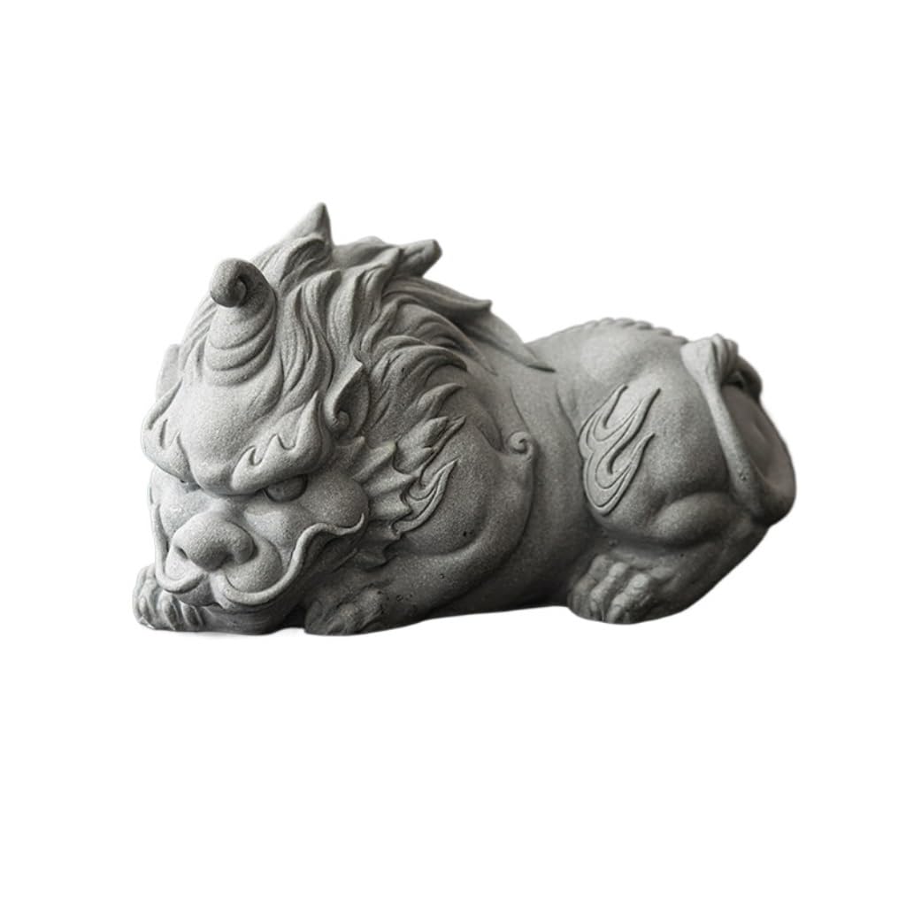 ENGENDER Kung Fu Tea Pet Green Sandstone Chinese Tea Pet Ornaments Office Desktop Decoration Suitable for Room/home/car