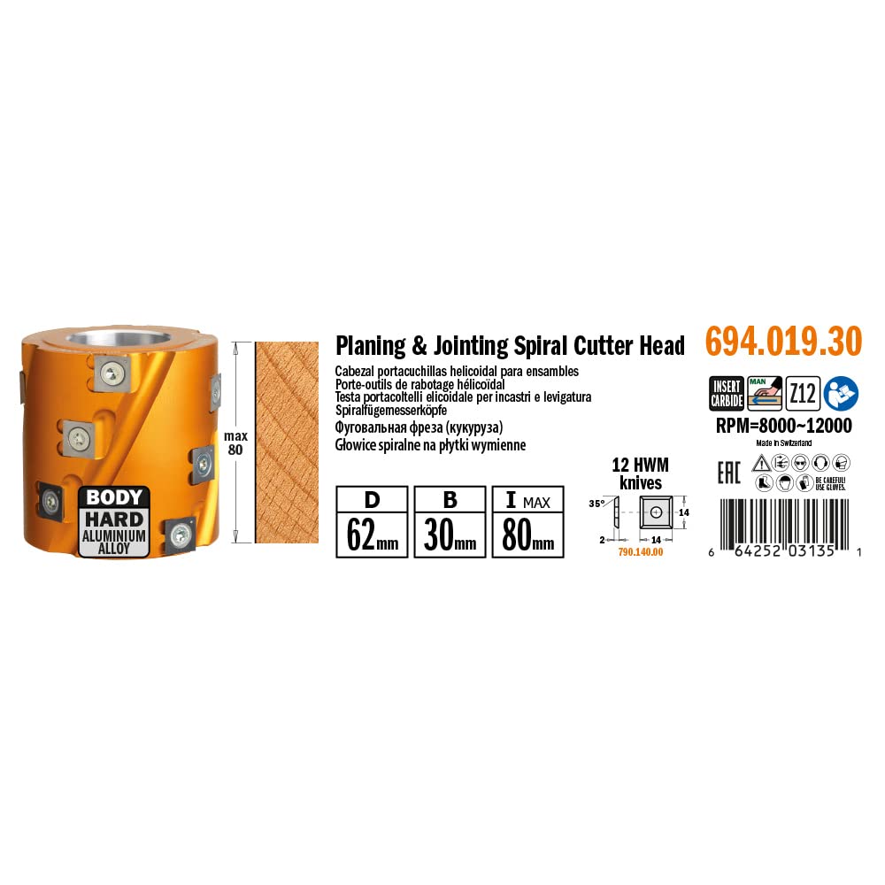 CMT 694.019.30 PORTE-OUTIL DE RABOTAGE HÉLICOIDAL HW Z12 D=62X80X30
