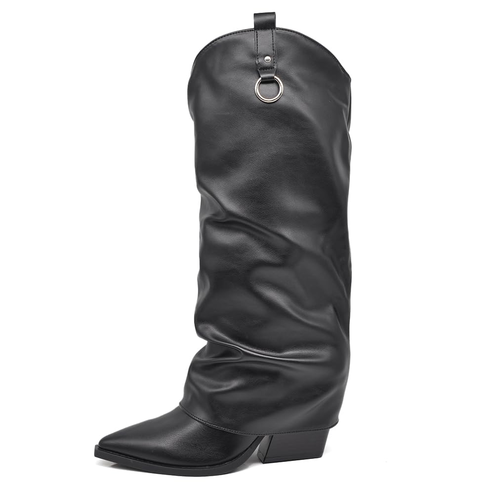 IF Fashion Scarpe Stivali Texani Arricciati Da Donna Con Ghetta Risvolto MP627