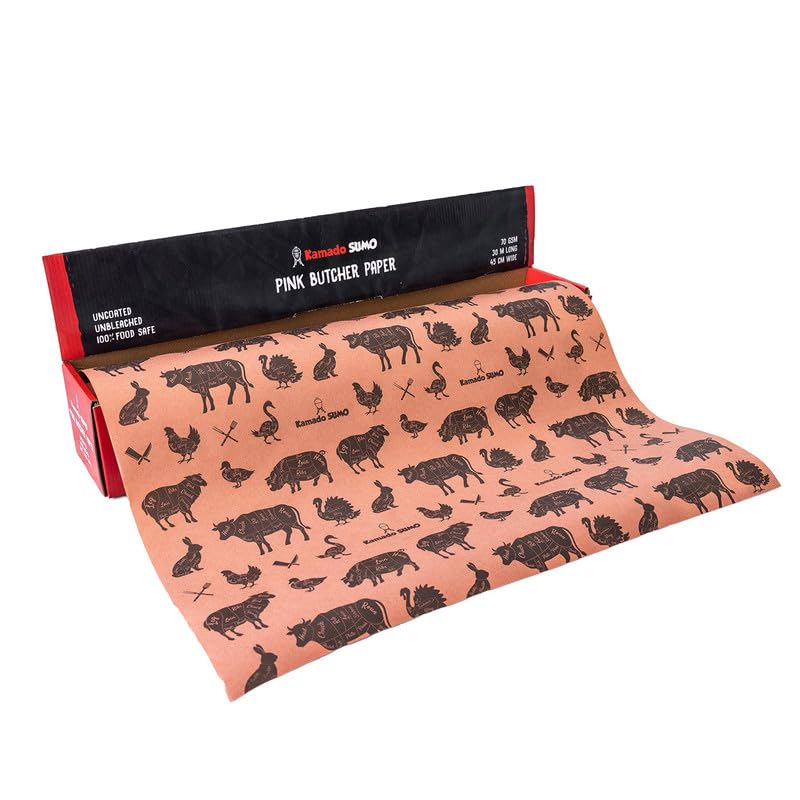 Kamado SUMO Rotolo di Carta da Macellaio Rosa - 30m x 45cm - Carta da Macellaio Kraft per Barbecue