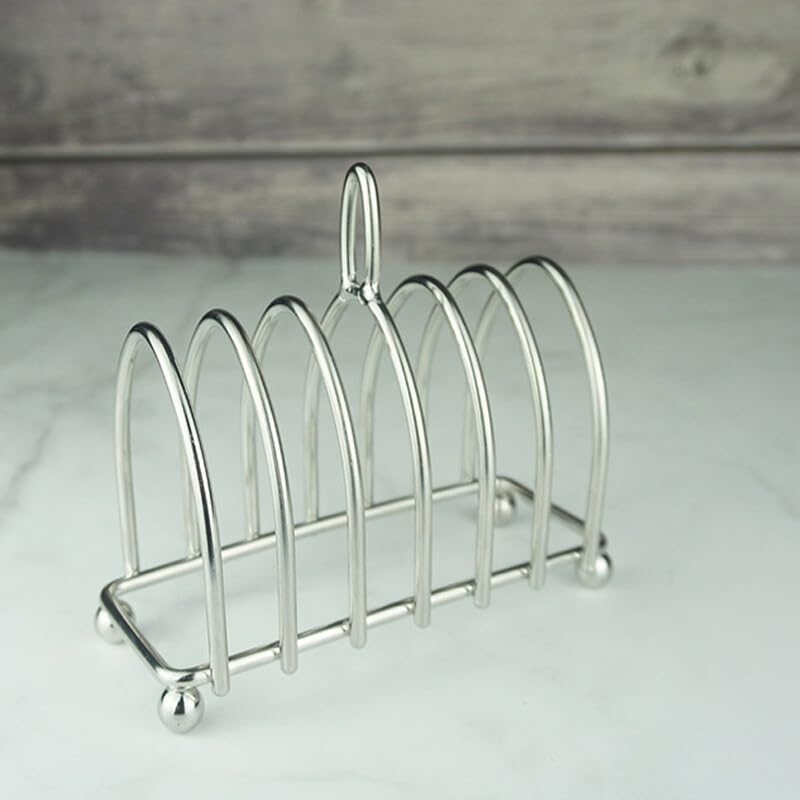 Porta toast in acciaio inox, 6 fette, supporto per pane tostato, design moderno ed elegante con piedini a sfera e maniglia per il trasporto, adatto per cucina, ristorante o hotel, 16 x 8 x 10 cm
