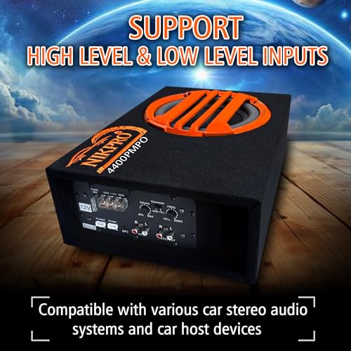 Image of NIKPRO Premium 8-Under Seat Subwoofer for Cars Active Bass Tube with 200 RMS Power and 4400 Watts Peak Built-in Amplifier for Deep Bass and Crystal Clear Audio in Sleek Black Design