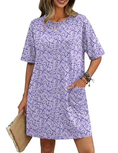 Image of Ekouaer Womens Cotton Nightgown with Pocket Short Sleeve Sleep Shirt S-2XL
