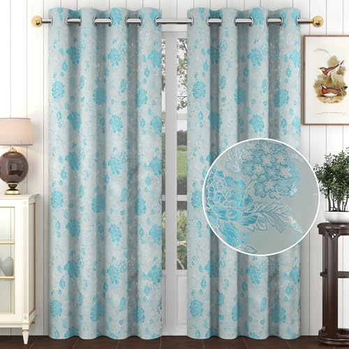 Image of FRESH FROM LOOM Floral Blackout Window Curtains 6 Feet Long | High Tenacity Yarn Polyester Weaved Curtains | Premium Screens for Home Office | Dust Repellent (Aqua, 6ft, 2pc), Rod Pocket
